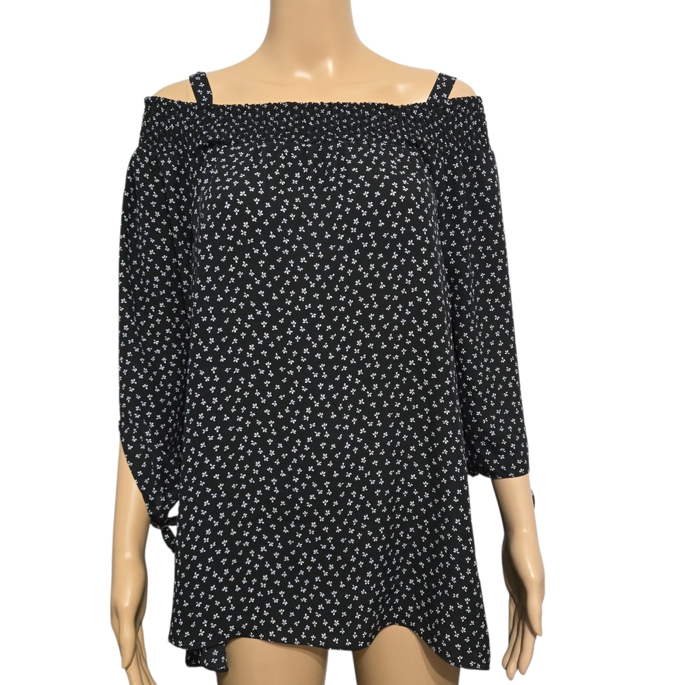 Laura Plus Black and White Off-Shoulder Polka-dot Pattern  Top Size US 18